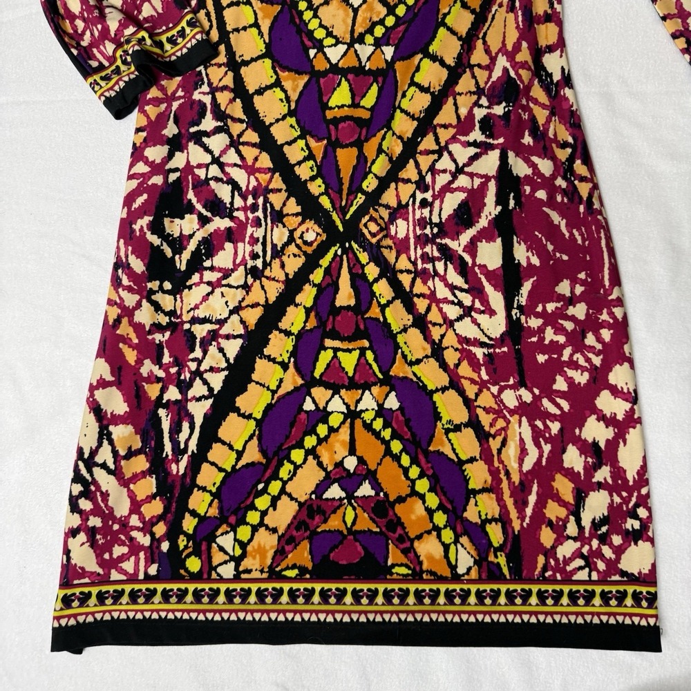 Colorful Ice Multicolor Shift Mosaic Print Dress 3/4 Sleeve Womens 8 Boho - Picture 2 of 13